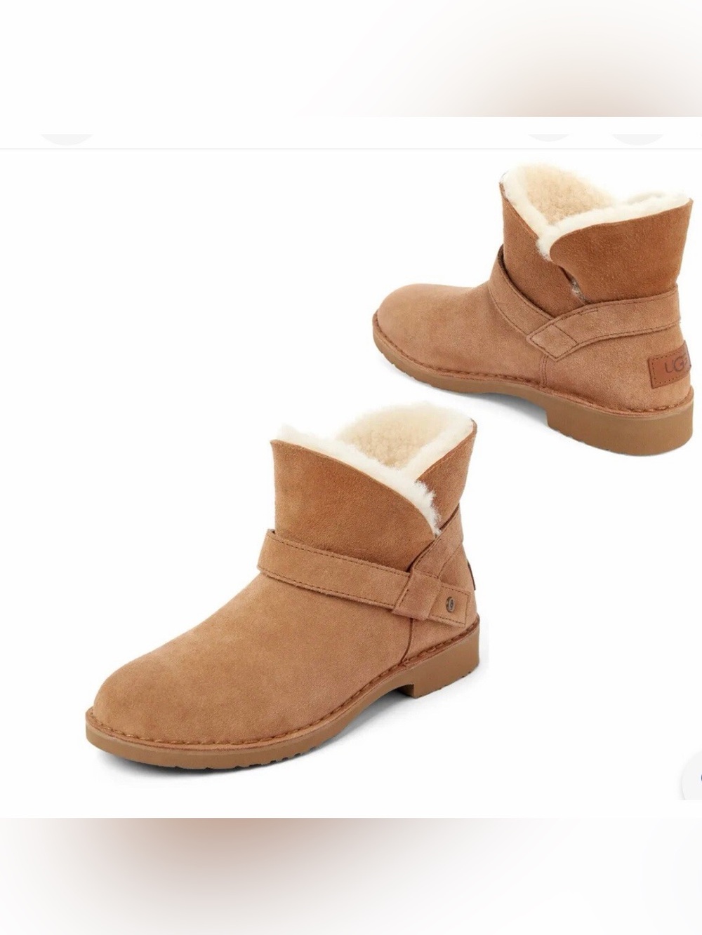 UGG Kids Tan Suede Shearling Ankle Boots